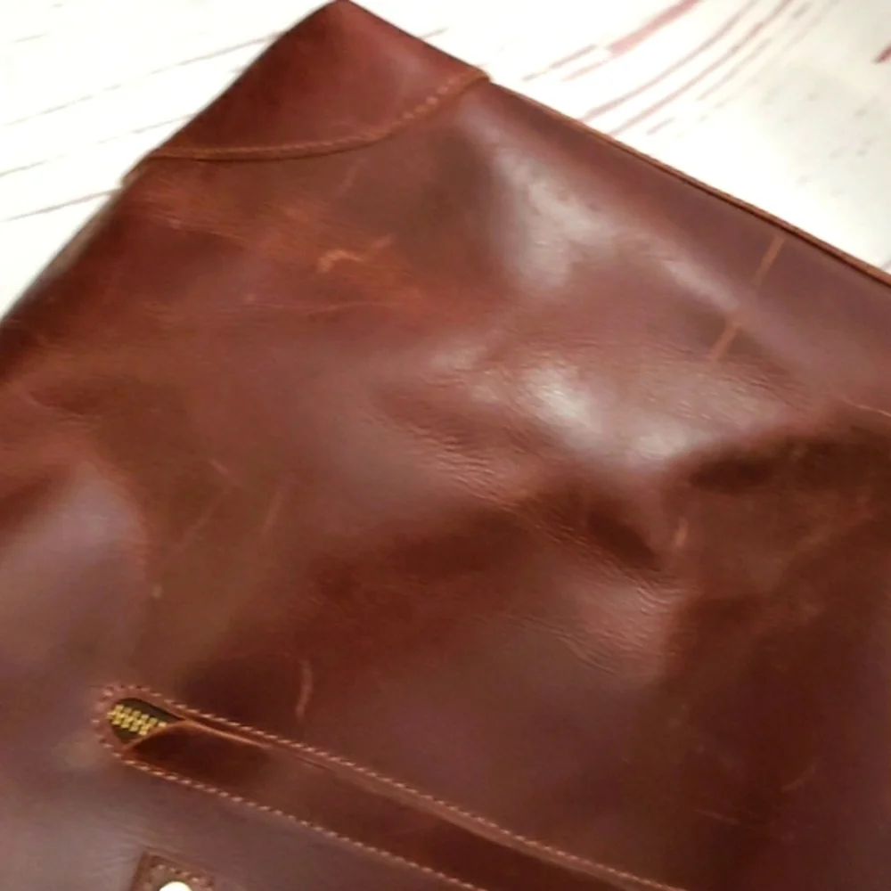 Distress brown leather laptop office work  school messenger bag